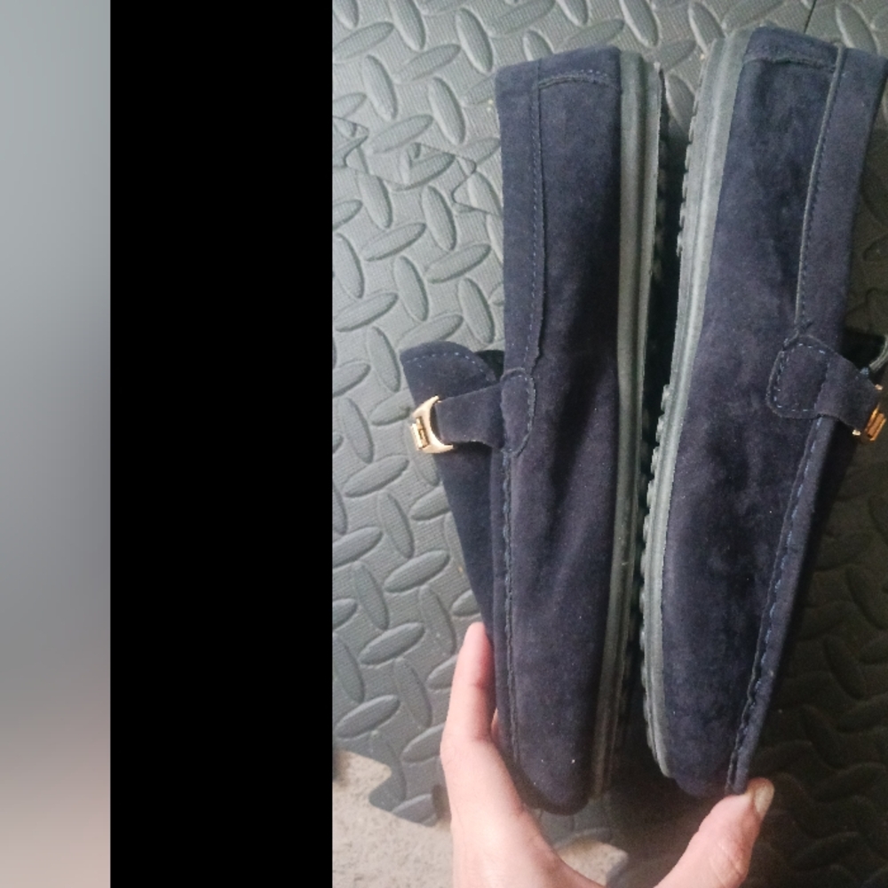Men Navy Blue Belted Velvet Moccasins Shoes - Picture 6 of 11